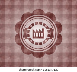 factory icon inside red polygonal badge. Seamless.