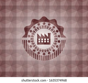 factory icon inside red polygonal badge. Seamless.