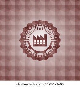 factory icon inside red seamless geometric badge.