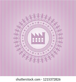 factory icon inside retro pink emblem