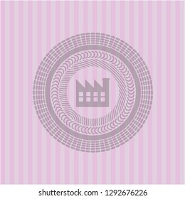 factory icon inside retro pink emblem