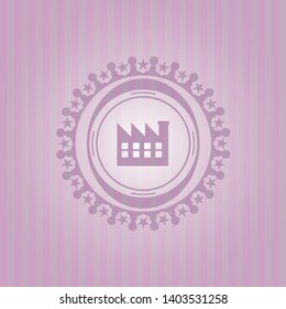 factory icon inside retro style pink emblem