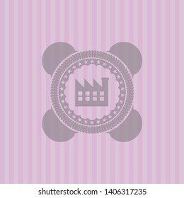 factory icon inside retro style pink emblem