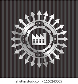 factory icon inside silver badge