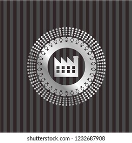 factory icon inside silver shiny badge