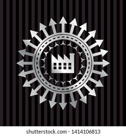 factory icon inside silver shiny badge