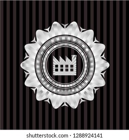 factory icon inside silvery badge