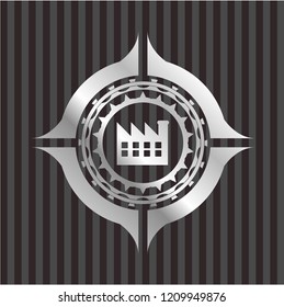 factory icon inside silvery shiny emblem