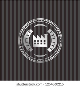 factory icon inside silvery shiny badge