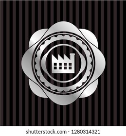 factory icon inside silvery shiny badge