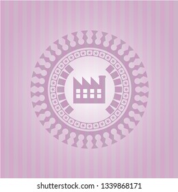 factory icon inside vintage pink emblem