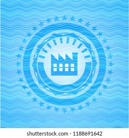 factory icon inside water concept badge.