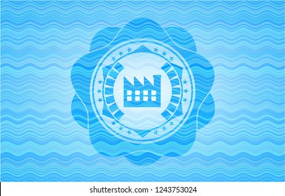 factory icon inside water wave representation emblem background.