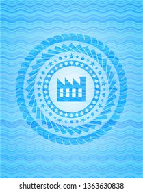 factory icon inside water wave style emblem.