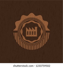 factory icon inside wood emblem. Retro