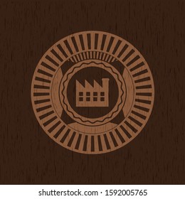 factory icon inside wood emblem. Retro