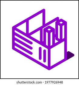 Factory icon in isometric flat design with purple color and shape of a shadow.