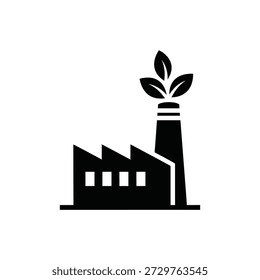 Factory icon with leaves, representing green industry. Sustainable manufacturing, environmental responsibility, clean production, ecological business.