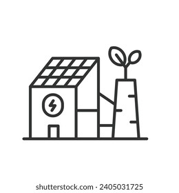 Factory icon line design. Green, eco, ecology, industry, recycle, energy, nature, leaf, environment vector illustration. Factory editable stroke icon.