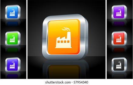 Factory Icon on 3D Button with Metallic Rim Original Illustration