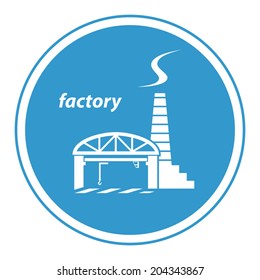 Factory icon on a blue background.  Vector illustration