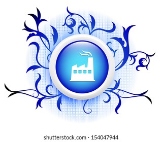 icono de fábrica en botón decorativo azul