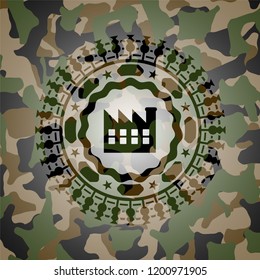 factory icon on camouflaged texture