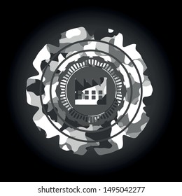 factory icon on grey camouflaged pattern
