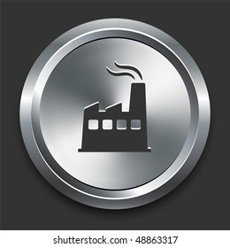 Icono de fábrica en botón de Internet de metal Ilustración vectorial original