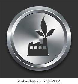 factory Icon on Metal Internet Button Original Vector Illustration