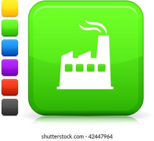 Factory icon on square internet button  Six color options included.