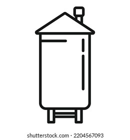 Vector de contorno de icono de fábrica. Producción de queso. Alimentos para vacas