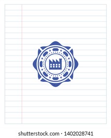 factory icon pen effect. Blue ink. Vector Illustration. Detailed.