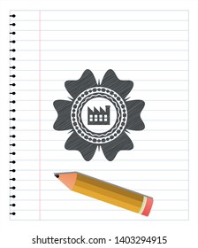 factory icon pencil effect. Vector Illustration. Detailed.