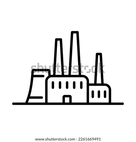 Factory icon. Power plant, enterprise. Black contour linear silhouette. Front view. Editable strokes. Vector simple flat graphic illustration. Isolated object on a white background. Isolate.