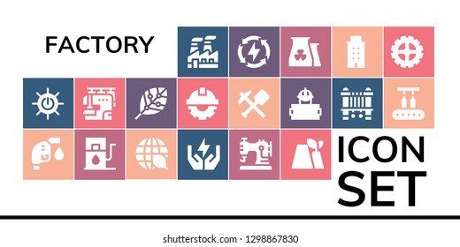  factory icon set. 19 filled factory icons. Simple modern icons about  - Industry, Solar energy, Gas fuel, Gas station, Ecology, Save energy, Sewing machine, Factory, Renewable energy