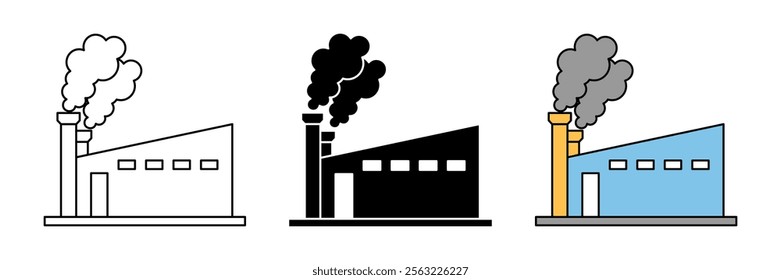 factory icon set. building symbols. isolated design on white background, modern and simple flat design.