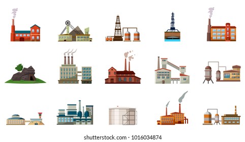Factory icon set. Cartoon set of factory vector icons for web design isolated on white background