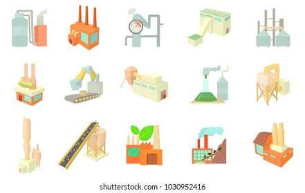 Factory icon set. Cartoon set of factory vector icons for web design isolated on white background