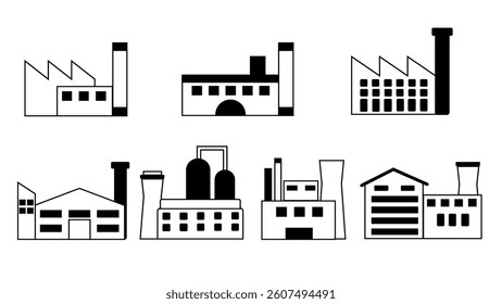 Factory icon set. Factory icon collection. Factory illustration. Icon isolated on white background. Flat icon. Perfect for industry, production, business, more