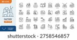 Factory icon set. Contain icons related to factory, plants, industrial, manufacturing, production, energy, and more. Editable stroke. Vector illustration