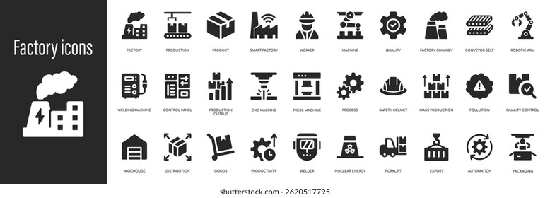 Conjunto de iconos de fábrica. Que contiene el icono de conjunto de industria