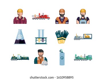 factory icon set design, Industry plant building industrial construction job work technology and manufacturing theme Vector illustration