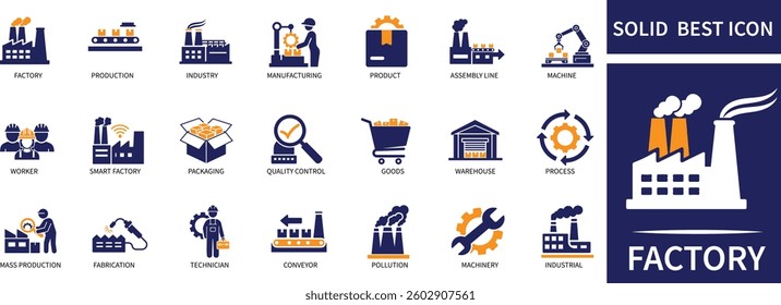 factory icon set industry, production, machine, manufacture, warehouse, best Quality icons.