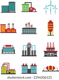 Juego de iconos de fábrica, paquete de iconos de línea plana de moda para diseñadores y desarrolladores. Conjunto de iconos de fábrica de línea de vector, objeto de fábrica