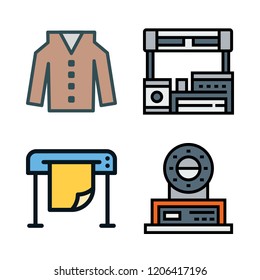 factory icon set. vector set about industrial robot, coat and printing icons set.