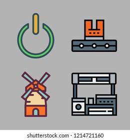 factory icon set. vector set about power, mill and industrial robot icons set.
