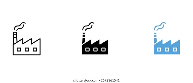Factory icon set vector on white background.  chimney, manufacture, symbol.