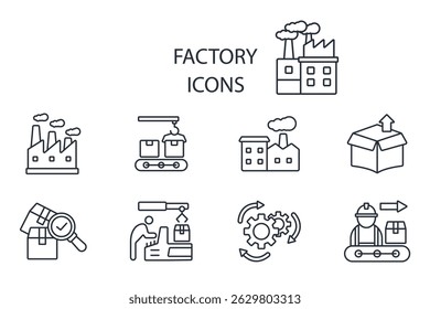 factory icon set.vector.Editable stroke.linear style sign for use web design,logo.Symbol illustration.