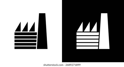 Factory icon silhouette in black flat style. Graphic element